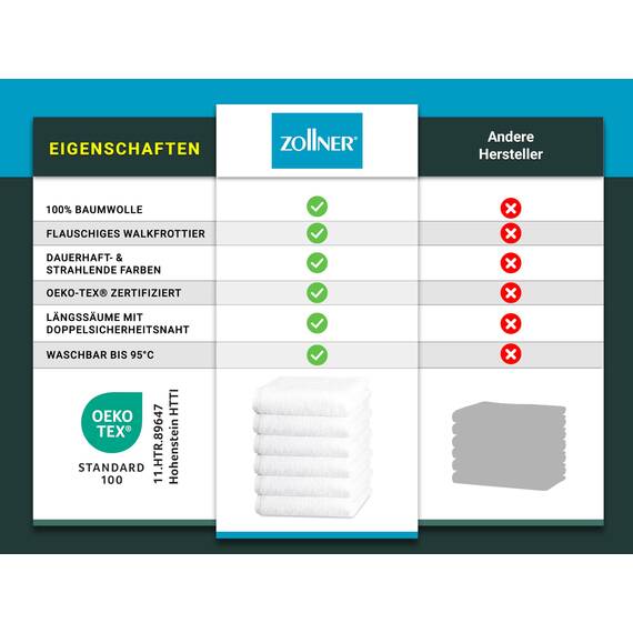 ZOLLNER 6er Set Handtücher in 50x100 cm - besonders weiche und saugstarke Gästehandtücher in weiß - mit praktischem Aufhänger - waschbar bis 95°C - Baumwolle - Hotelqualität