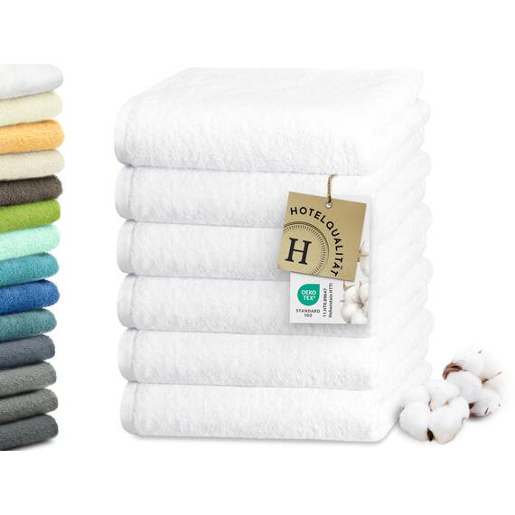 ZOLLNER 6er Set Handtücher in 50x100 cm - besonders weiche und saugstarke Gästehandtücher in weiß - mit praktischem Aufhänger - waschbar bis 95°C - Baumwolle - Hotelqualität