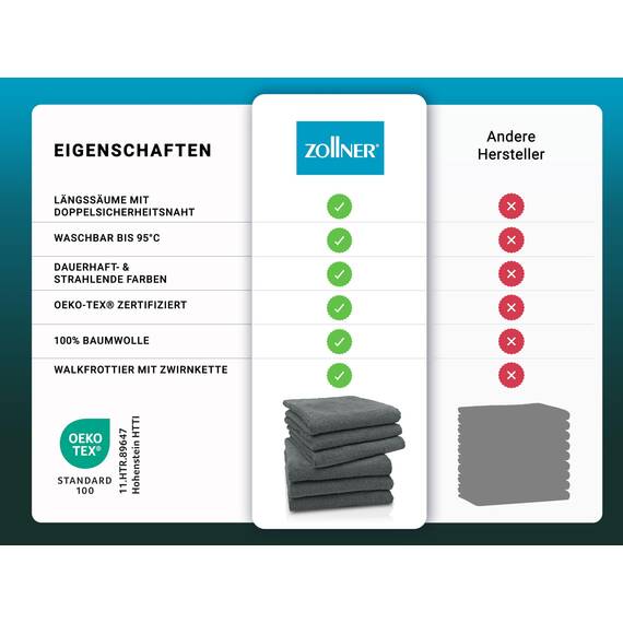ZOLLNER 9tlg. Handtuch Set aus 6X Handtücher (ca. 50x100 cm), 3X Duschtücher (ca. 70x140 cm), besonders weich und saugstark, waschbar bis 95°C, Baumwolle, Graphit
