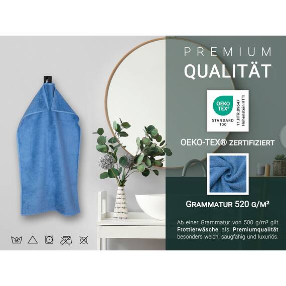 ZOLLNER 6er Set Handtücher in 50x100 cm - besonders weiche und saugstarke Gästehandtücher in blau - mit praktischem Aufhänger - waschbar bis 95°C - Baumwolle - Hotelqualität
