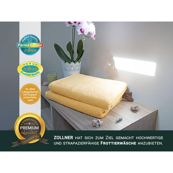 ZOLLNER 3er Set Duschtücher in 70x140 cm - besonders weiche und saugstarke Handtücher in gelb - mit praktischem Aufhänger - waschbar bis 95°C - Baumwolle - Hotelqualität