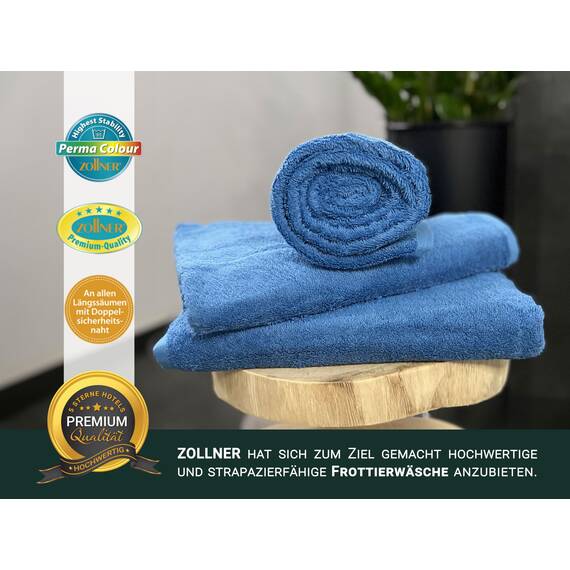 ZOLLNER 3er Set Duschtücher in 70x140 cm - besonders weiche und saugstarke Handtücher in blau - mit praktischem Aufhänger - waschbar bis 95°C - Baumwolle - Hotelqualität