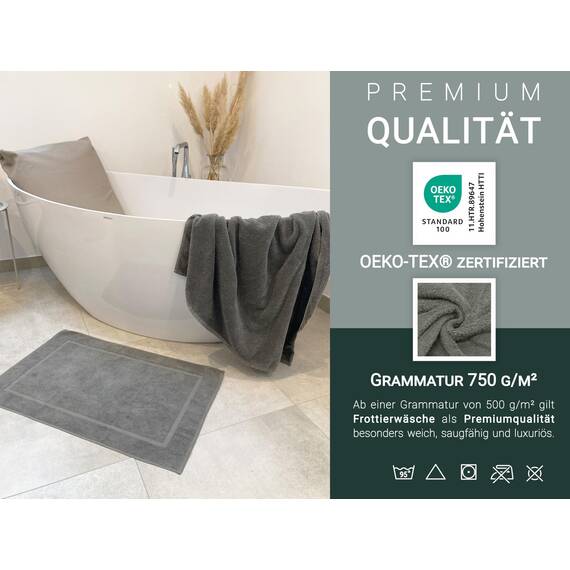 ZOLLNER 2er Set Badematten in 50x80 cm - besonders saugstarke und weiche Badvorleger in Taupe - mit Tiefgangstreifen und Webrahmen Versehen - Baumwolle - Hotelqualität