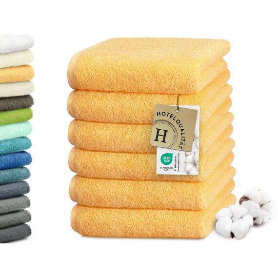 ZOLLNER 6er Set Handtücher in 50x100 cm - besonders weiche und saugstarke Gästehandtücher in gelb - mit praktischem Aufhänger - waschbar bis 95°C - Baumwolle - Hotelqualität