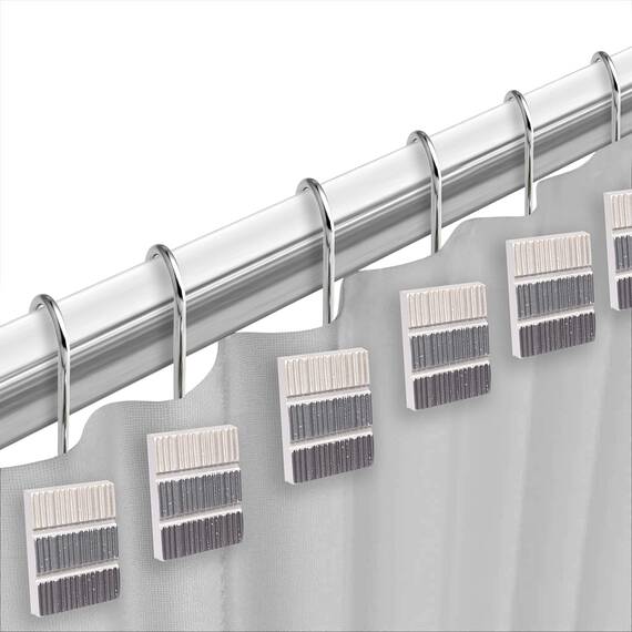 Zahari Home 13-teiliges Duschvorhang-Set mit modernem Design, grauer Duschvorhang und 12 Duschvorhanghaken, luxuriös, zeitgenössisch, modernes Duschvorhänge, Grau, stilvolles Duschvorhang-Set