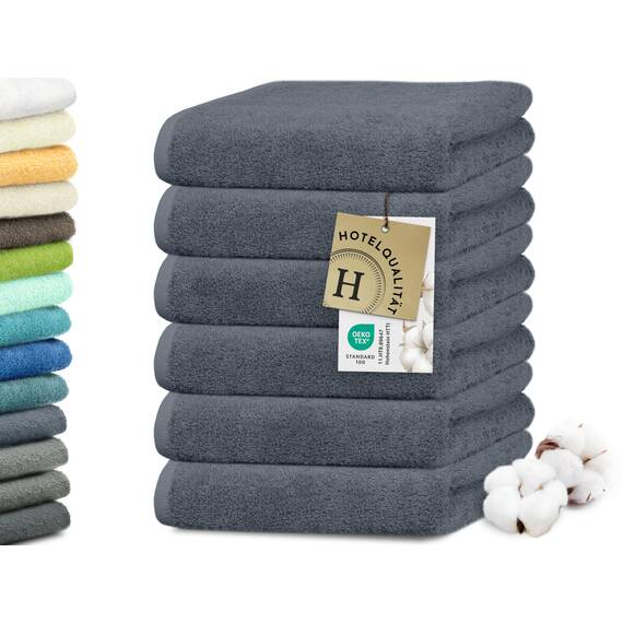 ZOLLNER 6er Set Handtücher in 50x100 cm - besonders weiche und saugstarke Gästehandtücher in grau - mit praktischem Aufhänger - waschbar bis 95°C - Baumwolle - Hotelqualität