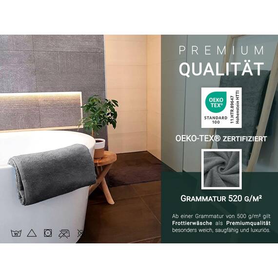 ZOLLNER 3er Set Duschtücher in 70x140 cm - besonders weiche und saugstarke Handtücher in dunkelgrau - mit praktischem Aufhänger - waschbar bis 95°C - Baumwolle - Hotelqualität