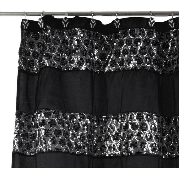 Zahari Home Sinatra 13-teiliges Badezimmer-Duschvorhang-Set, luxuriöser, klassischer, grauer Duschvorhang aus Stoff und 12 Haken, modern, einzigartiges Design, schwarzer Glitzer