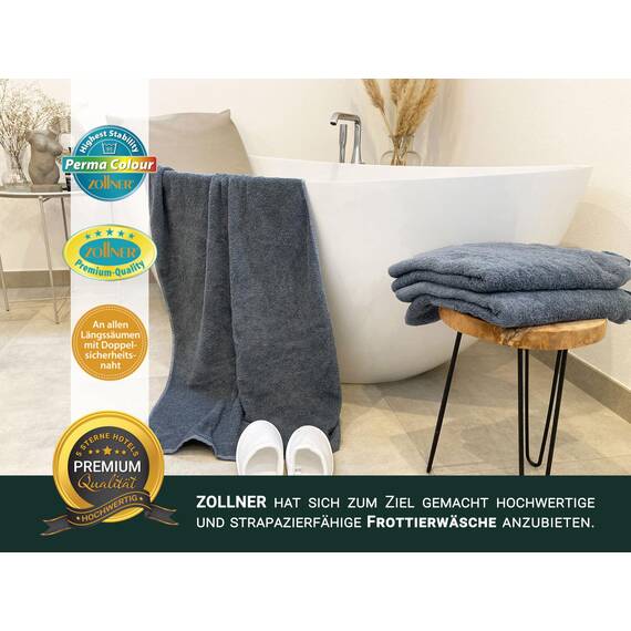 ZOLLNER 3er Set Duschtücher in 70x140 cm - besonders weiche und saugstarke Handtücher in grau - mit praktischem Aufhänger - waschbar bis 95°C - Baumwolle - Hotelqualität