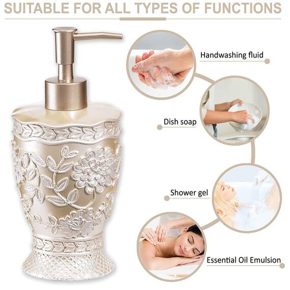 Zahari Home Badezimmer-Zubehör-Set mit Rosenrebe, Lotion-Pumpe, Becher, Zahnbürstenhalter und Seifenschale, einzigartiges Design, beige, 4-teilig