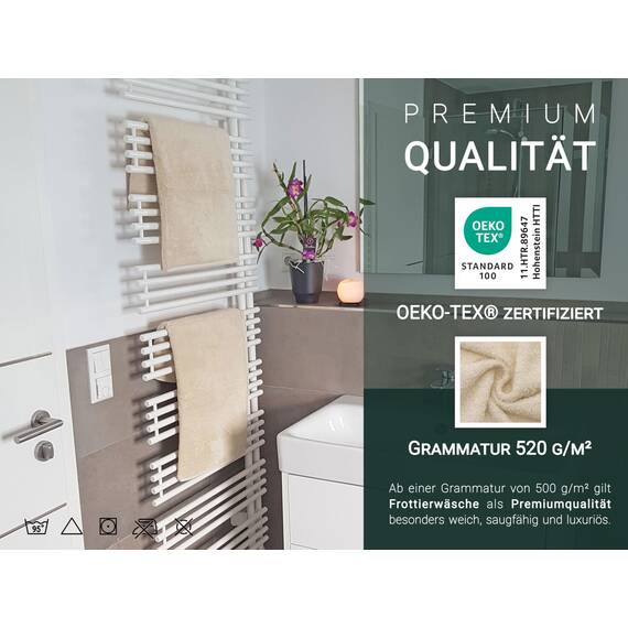 ZOLLNER 3er Set Duschtücher in 70x140 cm - besonders weiche und saugstarke Handtücher in beige - mit praktischem Aufhänger - waschbar bis 95°C - Baumwolle - Hotelqualität