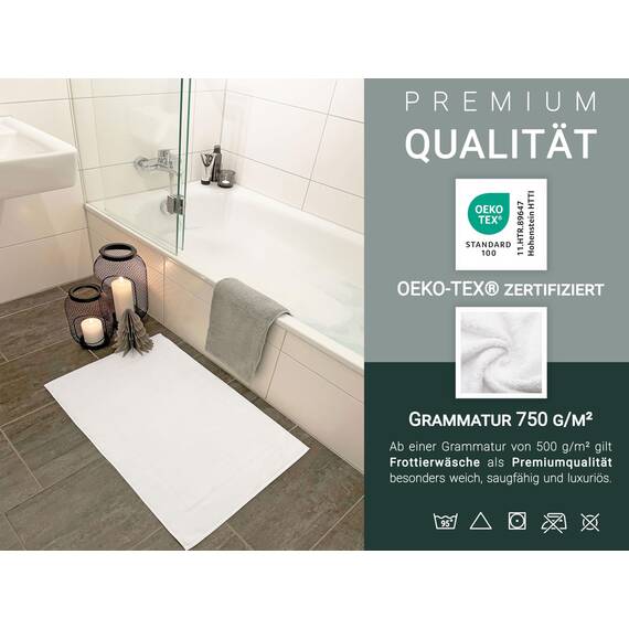 ZOLLNER 2er Set Badematten in 50x80 cm - besonders saugstarke und weiche Badvorleger in weiß - mit Tiefgangstreifen und Webrahmen - Baumwolle - Hotelqualität