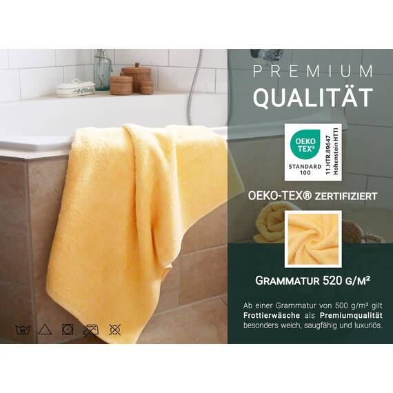 ZOLLNER 3er Set Duschtücher in 70x140 cm - besonders weiche und saugstarke Handtücher in gelb - mit praktischem Aufhänger - waschbar bis 95°C - Baumwolle - Hotelqualität