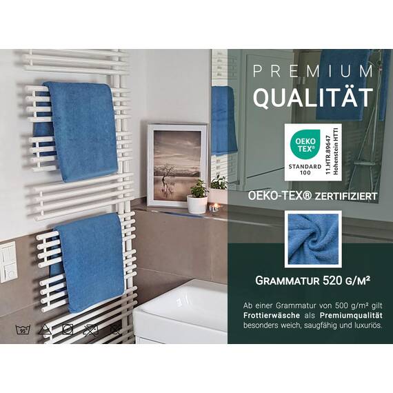 ZOLLNER 3er Set Duschtücher in 70x140 cm - besonders weiche und saugstarke Handtücher in blau - mit praktischem Aufhänger - waschbar bis 95°C - Baumwolle - Hotelqualität