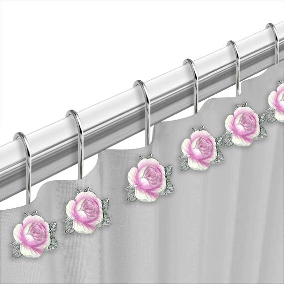Zahari Home Michelle Badezimmer-Duschvorhang-Sets, Duschvorhang und 12 Haken für Dusche und Badezimmer, modern, klassisch, luxuriös, zeitgenössisch, Dekoration, stilvolles Bad-Set, 13-teiliges Set
