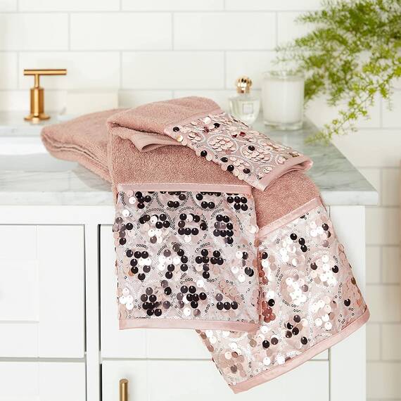 Zahari Home Sinatra Modernes Badezimmer-Handtuch-Set, 3-teiliges Handtuch, Rouge-Badetuch, Handtuch und Waschhandtuch, luxuriös, Bling Blush Badetuch-Sets, weicher Plüsch und sehr saugfähig