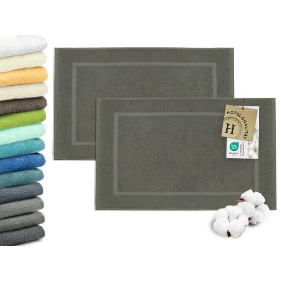 ZOLLNER 2er Set Badematten in 50x80 cm - besonders saugstarke und weiche Badvorleger in Taupe - mit Tiefgangstreifen und Webrahmen Versehen - Baumwolle - Hotelqualität
