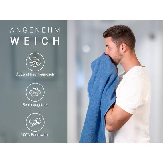ZOLLNER 6er Set Handtücher in 50x100 cm - besonders weiche und saugstarke Gästehandtücher in blau - mit praktischem Aufhänger - waschbar bis 95°C - Baumwolle - Hotelqualität