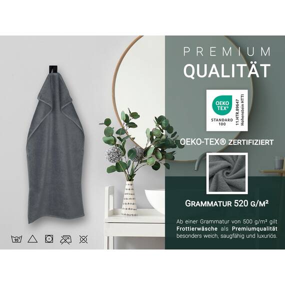 ZOLLNER 6er Set Handtücher in 50x100 cm - besonders weiche und saugstarke Gästehandtücher in dunkelgrau - mit praktischem Aufhänger - waschbar bis 95°C - Baumwolle - Hotelqualität