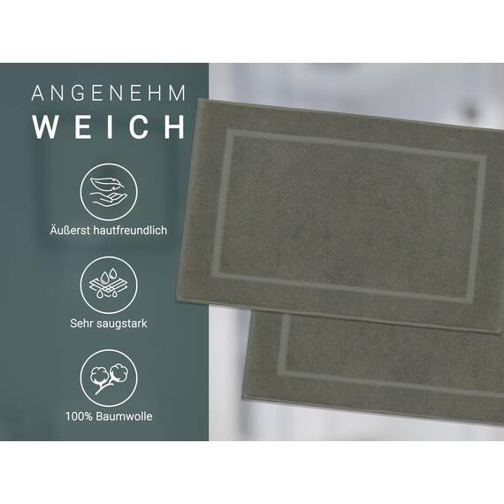 ZOLLNER 2er Set Badematten in 50x80 cm - besonders saugstarke und weiche Badvorleger in Taupe - mit Tiefgangstreifen und Webrahmen Versehen - Baumwolle - Hotelqualität