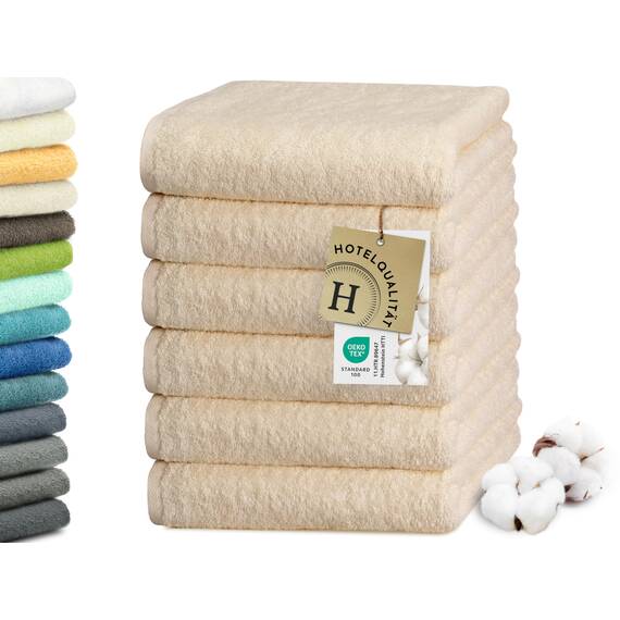 ZOLLNER 6er Set Handtücher in 50x100 cm - besonders weiche und saugstarke Gästehandtücher in beige - mit praktischem Aufhänger - waschbar bis 95°C - Baumwolle - Hotelqualität