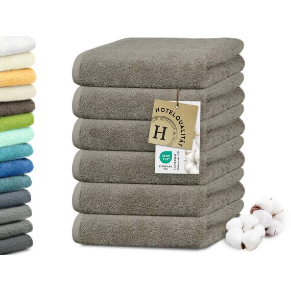 ZOLLNER 6er Set Handtücher in 50x100 cm - besonders weiche und saugstarke Gästehandtücher in braun - mit praktischem Aufhänger - waschbar bis 95°C - Baumwolle - Hotelqualität