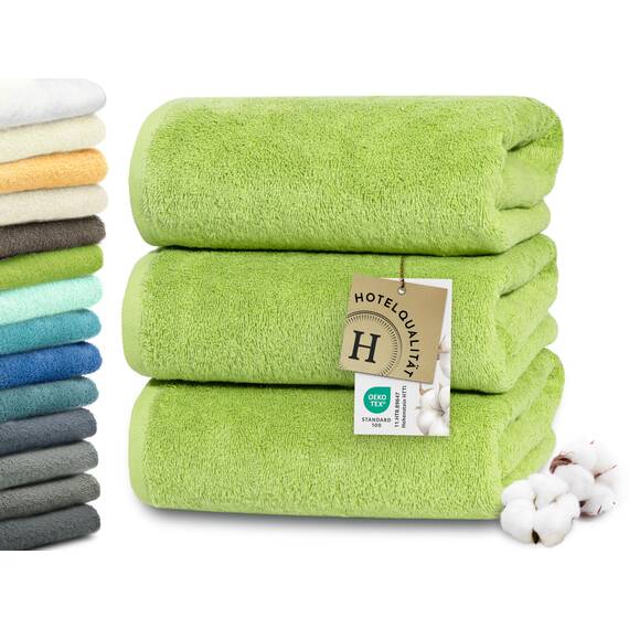 ZOLLNER 3er Set Duschtücher in 70x140 cm - besonders weiche und saugstarke Handtücher in grün - mit praktischem Aufhänger - waschbar bis 95°C - Baumwolle - Hotelqualität