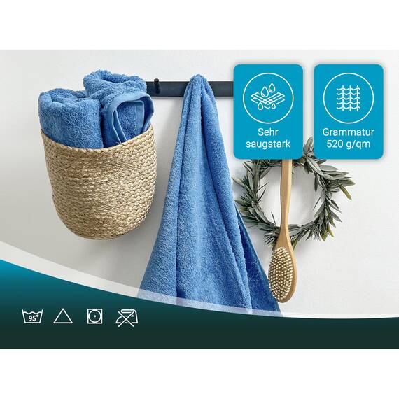 ZOLLNER 9tlg. Handtuch Set aus 6X Handtücher (ca. 50x100 cm), 3X Duschtücher (ca. 70x140 cm), besonders weich und saugstark, waschbar bis 95°C, Baumwolle, Royalblau