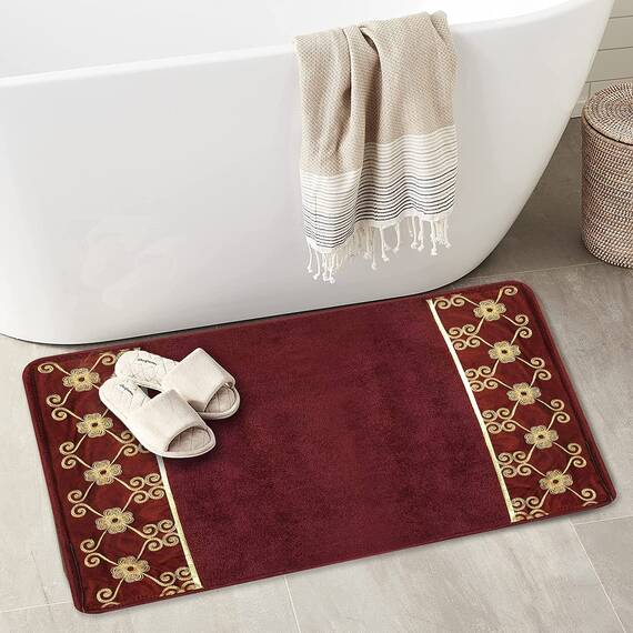 Zahari Home Moderner Badezimmerteppich mit elegantem Rosen-Motiv, klassischer, stilvoller Luxus-Badteppich, zeitgenössische Dekoration, schöne Duschmatte, Läufer, einzigartiges Design