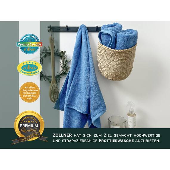 ZOLLNER 6er Set Handtücher in 50x100 cm - besonders weiche und saugstarke Gästehandtücher in blau - mit praktischem Aufhänger - waschbar bis 95°C - Baumwolle - Hotelqualität