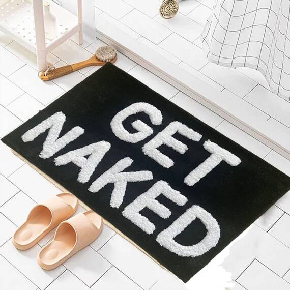 Zeeinx Get Naked Badematte, niedliche Badezimmerteppiche, rutschfeste Mikrofaser, saugfähig, lustige Badezimmer-Dekoration für Wohnung, Schwarze Badematte für Badewanne und Dusche, maschinenwaschbar,