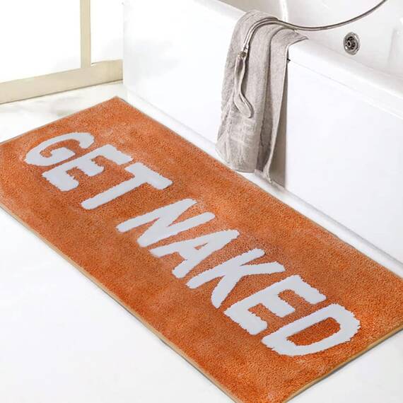 Zeeinx Get Naked Badematte, niedlicher Badteppich, rutschfeste Mikrofaser, lustige Herbst-Badezimmer-Dekoration, maschinenwaschbar, orangefarbene Badematte für Badewanne und Dusche, 45,7 x 119,4 cm