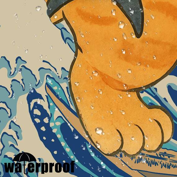 Lustiger japanischer Katzen-Duschvorhang, niedlich, cool, Orange, Katze, Monster, Hai, für Badezimmer, Vintage, Ozean, Wellen, Anime, Kinder, wasserdichter Stoff, Badvorhang, Dekoration, 183 x 183 cm