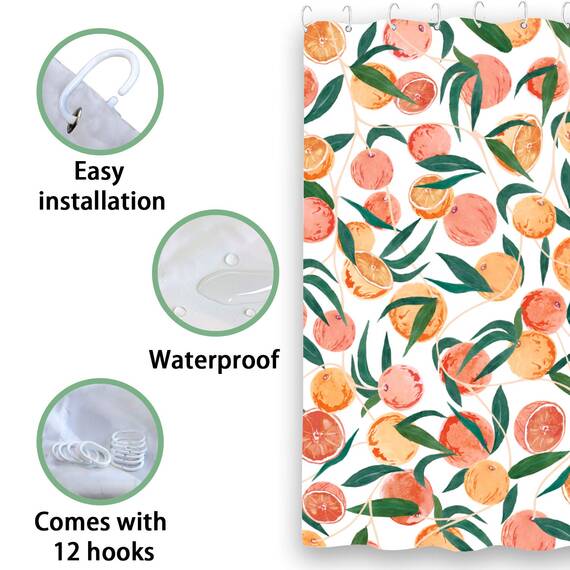 Fowocu Duschvorhang, Orange, Pfircish, Aquarell, Früchte, Duschvorhänge für Badezimmer, dekorativ, hübsch, niedlich, wasserdicht, Stoff, Badvorhang, Dekoration (Gelb, 183 x 183 cm)