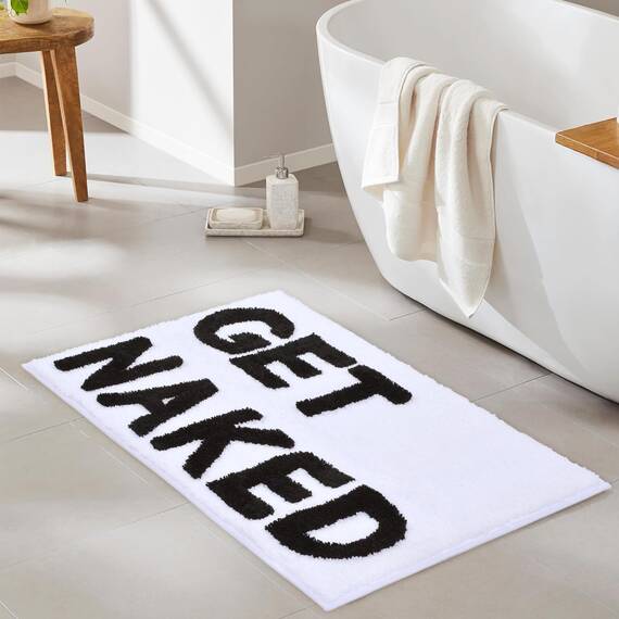 Zeeinx Get Naked Läufer, niedlicher Badezimmerteppich, lustig, Badezimmer-Dekor für Wohnung, weiße Badematte für Badewanne und Dusche, maschinenwaschbar, 45,7 x 119,4 cm