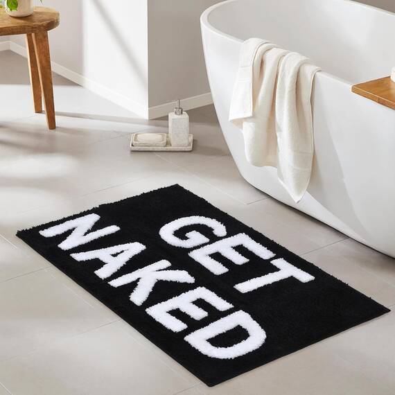 Zeeinx Get Naked Badematte, niedlicher Badezimmerteppich, rutschfeste Mikrofaser, lustige Badezimmer-Dekoration, maschinenwaschbar, schwarze Badematte für Badewanne und Dusche, 40,6 x 61 cm
