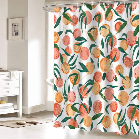Fowocu Duschvorhang, Orange, Pfircish, Aquarell, Früchte, Duschvorhänge für Badezimmer, dekorativ, hübsch, niedlich, wasserdicht, Stoff, Badvorhang, Dekoration (Gelb, 183 x 183 cm)