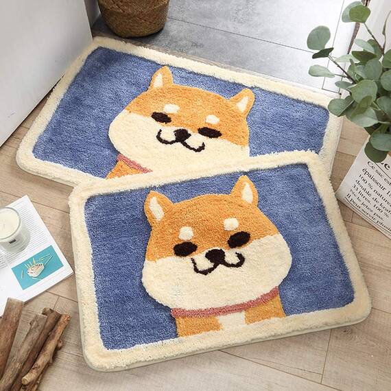 Ankah Shaggy Bath Mat Shower Rug, Soft and Comfortable, High Absorbent and Anti Slip, Machine Washable Fit for Bathtub, Shower and Bath Room 18" x 26" (Cute Dog)