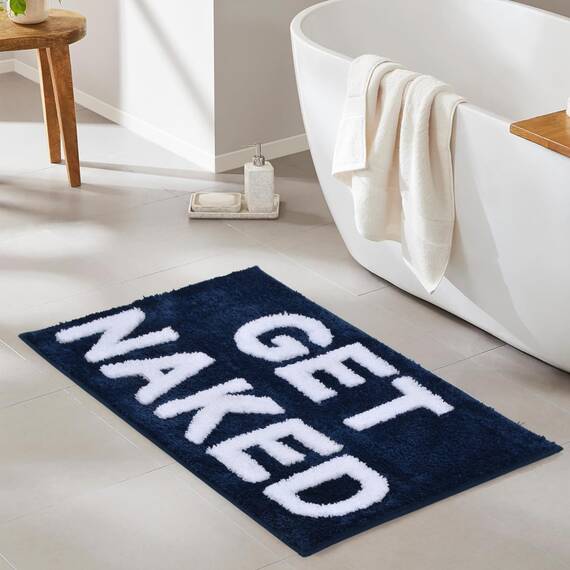 Zeeinx Get Naked Badematte, niedlicher Badezimmerteppich, rutschfeste Mikrofaser, lustige Badezimmer-Dekoration, maschinenwaschbar, marineblau, Badematte für Badewanne und Dusche, 40,6 x 61 cm