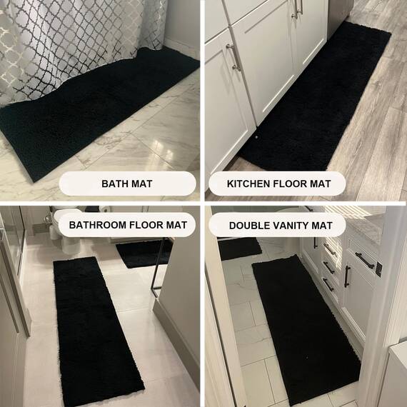 SHEEPPING Badezimmerteppich 150 x 50 cm, rutschfeste Badematte, Chenille Badvorleger, Saugfähige Duschvorleger, Waschbar Badteppich für Badezimmer, Schwarz