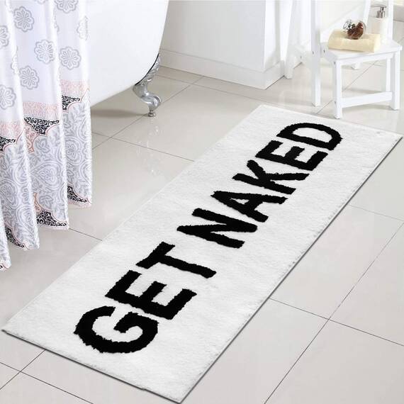 Zeeinx Get Naked Läufer, niedlicher Badezimmerteppich, lustig, Badezimmer-Dekor für Wohnung, weiße Badematte für Badewanne und Dusche, maschinenwaschbar, 45,7 x 119,4 cm