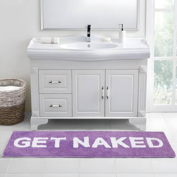 Zeeinx Get Naked Badematte, niedlicher Badezimmerteppich, rutschfeste Mikrofaser, lustige Badezimmer-Dekoration, maschinenwaschbar, violett, Badematte für Badewanne und Dusche, 45,7 x 119,4 cm