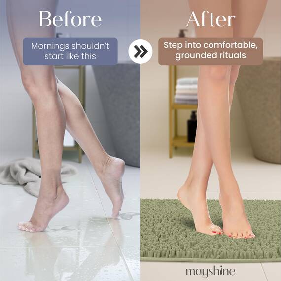 MAYSHINE Chenille Badematte, rutschfeste Maschinenwaschbare Badteppiche | Saugfähige Schnelltrocknende Shag-Teppiche, Ideal für Badezimmer, Dusche, Schlafzimmer oder Türmatte (Salbeigrün, 80x50cm)