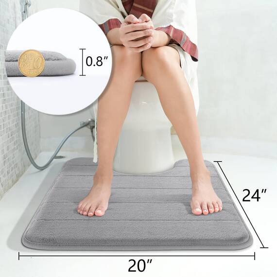Yimobra Memory Foam Toilettenbadematte U-Förmig, Weich Und Bequem, Super Wasseraufnahme, rutschfest, Dick, Maschinenwaschbar Und Leichter Zu Trocknen, 24 X 20 Zoll, Grau