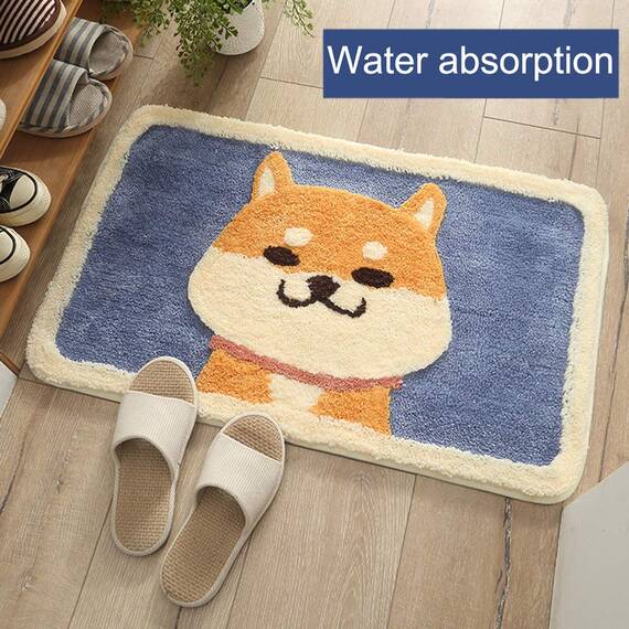 Ankah Shaggy Bath Mat Shower Rug, Soft and Comfortable, High Absorbent and Anti Slip, Machine Washable Fit for Bathtub, Shower and Bath Room 18" x 26" (Cute Dog)