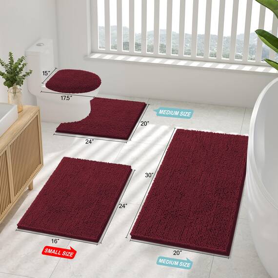 Smiry Chenille-Toilettenvorleger U-Form, 51 x 51 cm, weich, saugfähig, rutschfest, Kontur-Badteppich für WC, maschinenwaschbar, bordeauxrot