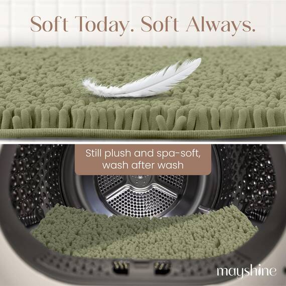 MAYSHINE Chenille Badematte, rutschfeste Maschinenwaschbare Badteppiche | Saugfähige Schnelltrocknende Shag-Teppiche, Ideal für Badezimmer, Dusche, Schlafzimmer oder Türmatte (Salbeigrün, 80x50cm)
