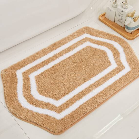COSY HOMEER Extra dicke Badteppiche – Anti-Rutsch-Badwäsche-Set, Matte, weicher Plüsch, 100 % starkes Polyester, für Wohnzimmer, Badezimmer, wasserabsorbierend (Beige, 50,8 x 81,3 cm)