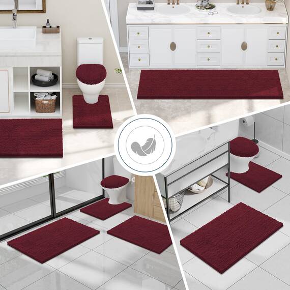 Smiry Chenille-Toilettenvorleger U-Form, 51 x 51 cm, weich, saugfähig, rutschfest, Kontur-Badteppich für WC, maschinenwaschbar, bordeauxrot