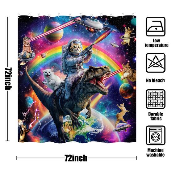 Fowocu lustiger Duschvorhang mit Dinosaurier-Motiv, cool, bunt, Weltraumkatzen, für Badezimmer, Fantasie, Galaxie, Universum, Anime, Kinder, wasserdichter Stoff, Badvorhang, Dekoration, 183 x 183 cm